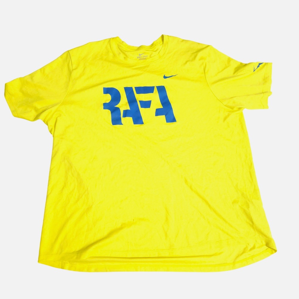 Nike Rafael Nadal Rafa Dri-Fit Tennis Shirt Mens XL Yellow Blue Bull Logo Tee